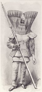 Kingsmill Islander in full armour, from The History of Mankind, Vol.1, by Prof. Friedrich Ratzel, 1896 by English School