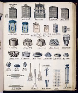 Kitchen storage and utensils from a trade catalogue of domestic goods and fittings, c.1890-1910 by English School