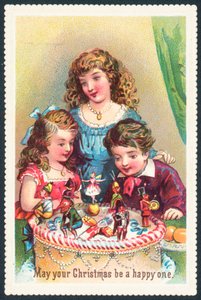 Lady and Children Admiring Christmas Cake by English School