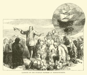 Landing of the Puritan Fathers at Massachusetts by English School