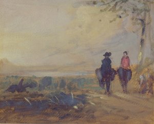 Landscape with Lake and Two Figures Riding