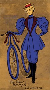 Late 19th or early 20th century woman and her bicycle, a symbol of the beginning of women