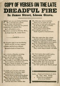 Leaflet with verse relating to a fire in James Street, Lisson Grove, London
