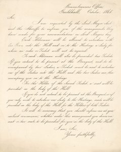 Letter Detailing Arrangements for a Banquet at the Guildhall, London, on 9 November 1868 by English School