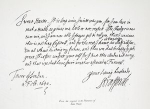 Letter from Lord Strafford to his wife, from the Tower of London, 4th February 1640 by English School