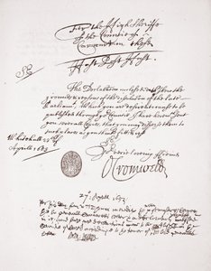 Letter from Oliver Cromwell, April 1653 by English School