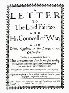 Letter to Lord Fairfax from Gerrard Winstanley on behalf of the Diggers at St. George Hill, Surrey, printed 1649 by English School