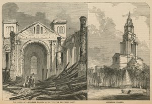 Limehouse Church Before and After the Fire by English School