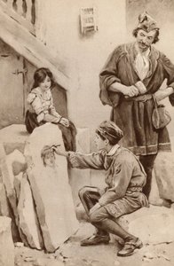 Little Michael Angelo draws a portrait (colour litho) by English School