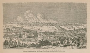 London during the Great Fire, from the Bankside, Southwark by English School