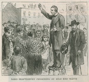 Lord Shaftesbury preaching at Mile End Waste, London