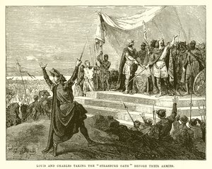 Louis and Charles Taking the Strasburg Oath Before Their Armies by English School