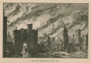 Ludgate during the Great Fire by English School