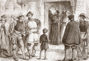 Luther nailing his Theses to the door of the Schloss-Kirk at Wittemberg by English School