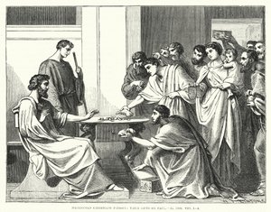 Macedonian Christians pressing their Gifts on Paul, II Corinthians VIII