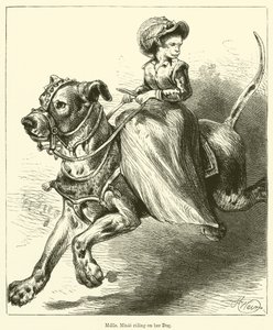 Mademoiselle Minie Riding on her Dog by English School