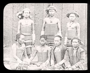 Magic Lantern Slide Showing Women of the Sea Dyas Tribe, Borneo c.1900 by English School
