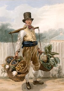 Man carrying vegetables by English School