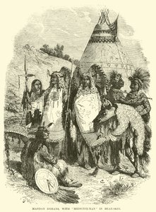 Mandan Indians, with medicine-man in bear-skin by English School