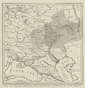 Map of Russia showing the Districts affected by the Famine