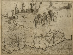 Map of the south of England, including London, Surrey and Sussex