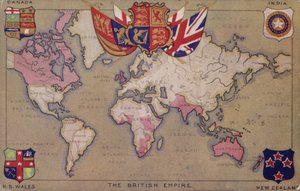 Map Showing the British Empire with Flags and Coats of Arms