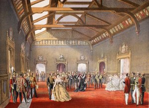 Marshalling the procession of the Bride in the central hall of the temporary apartments, from A Memorial of the Marriage of Edward VII and Alexandra of Denmark