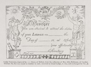 Masonic lodge summons, dated 1796 by English School