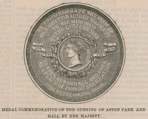 Medal Commemorative of the Opening of Aston Park and Hall by Her Majesty by English School