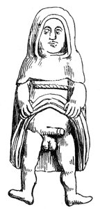 Medieval phallic amulet in gold depicting a monk or friar by English School