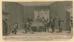 Meeting of the Gunpowder Plot Conspirators, Guy Fawkes, Catesby, etc. by English School