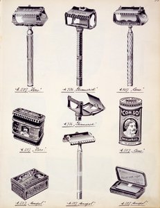 Mens shaving equipment, from a trade catalogue of domestic goods and fittings, c.1890-1910