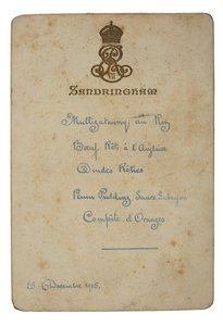 Menu for Christmas Day at Sandringham