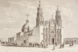 Metropolitan cathedral in Plaza de Armas, Chihuahua, Mexico in the nineteenth century by English School