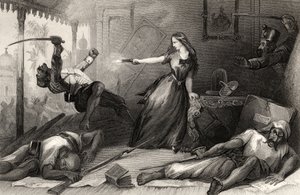 Miss Wheeler defending herself against Sepoys at Cawnpore in 1857, from 