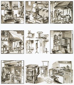 Montage of pictures of ovens and cookers by English School