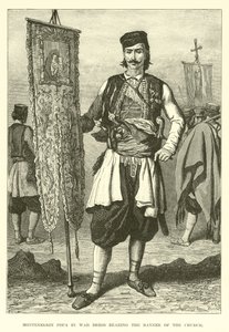 Montenegrin Popa in War Dress Bearing the Banner of the Church