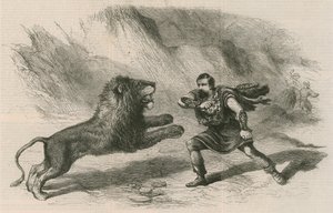 Mr. Crockett, the Lion-Tamer, Performing with His Lions at Astley