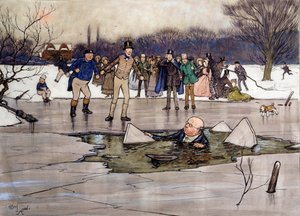 Mr. Pickwick on the Ice (Illustration of the works of Charles Dickens) by English School