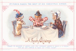 Mr Punch sitting down to Christmas Dinner
