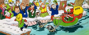 Mr Toad on a sleigh at Christmas