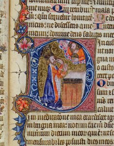 Psalm 38, David pointing to his mouth, from the Ramsey Abbey Psalter