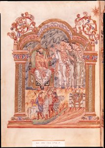 The Magi Visiting King Herod, from the Missal of Robert of Jumieges, c.1016 by English School