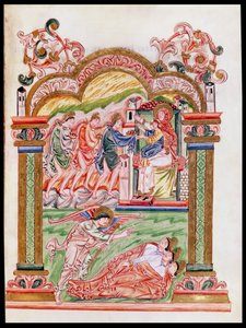 The Dream and the Adoration of the Magi, from the Missal of Robert of Jumieges, c.1016 by English School