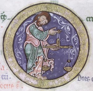 Libra, from the Hunterian Psalter, c.1170 (detail)