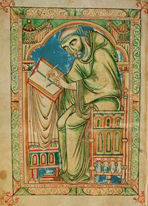 Monk Eadwine at work on the manuscript, Eadwine Psalter, c.1150