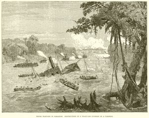 Naval Warfare in Paraguay. Destruction of a Brazilian Gunboat by a Torpedo
