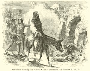 Nehemiah viewing the ruined Walls of Jerusalem by English School