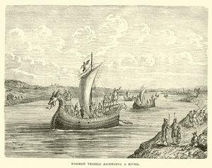 Norman Vessels Ascending a River by English School
