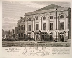 North East view of the Surrey Theatre, formerly The Royal Circus near the obelisk, Great Surrey Street by English School